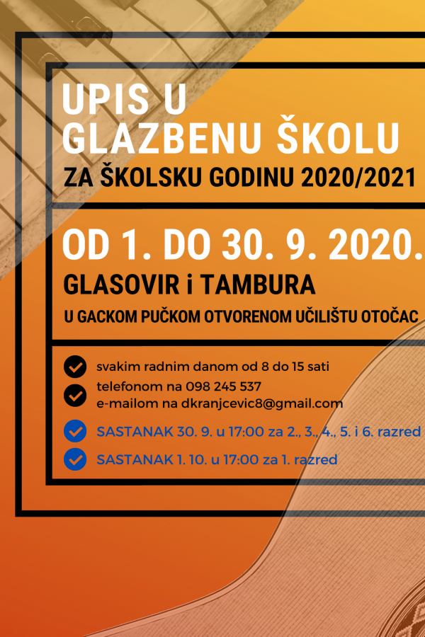 UPIS U OSNOVNU GLAZBENU ŠKOLU 2020/2021